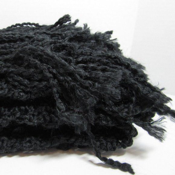 Black Scarf 88"x5" Long Goth Chunky Handmade Crochet Hand Knit Unisex Retro NWT - Picture 4 of 10